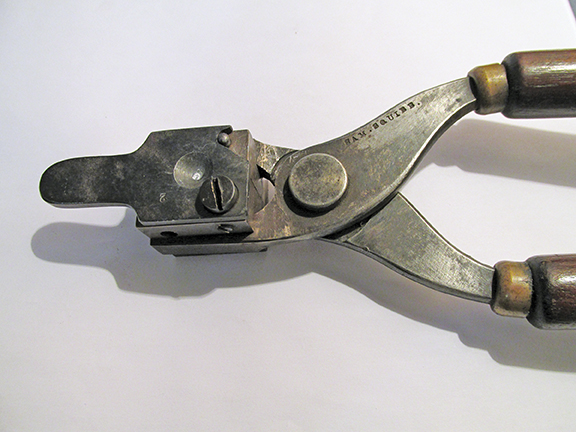 Highly modified bullet mould with integral block removed for new blocks cherried for the Squibb bullet.